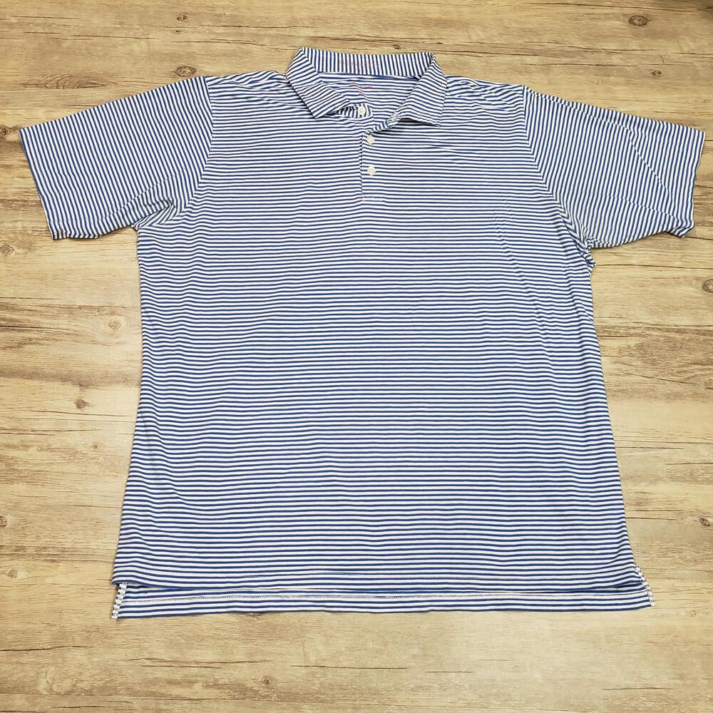 B Draddy Polo Shirt Mens XL Blue White Stripe Pima Cotton Stretch Knit
